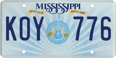 MS license plate KOY776