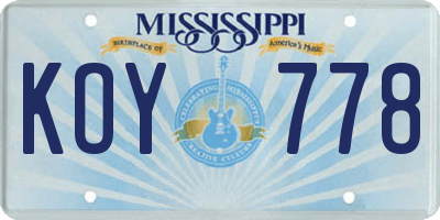 MS license plate KOY778