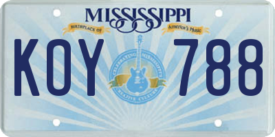 MS license plate KOY788