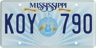 MS license plate KOY790