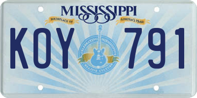 MS license plate KOY791
