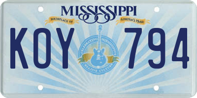 MS license plate KOY794