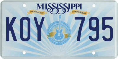 MS license plate KOY795