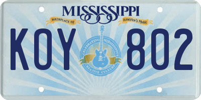 MS license plate KOY802