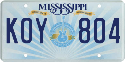 MS license plate KOY804