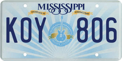 MS license plate KOY806