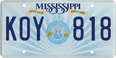 MS license plate KOY818