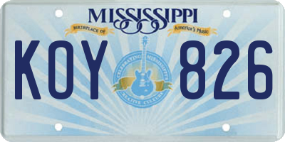 MS license plate KOY826