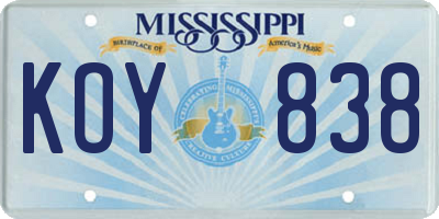 MS license plate KOY838