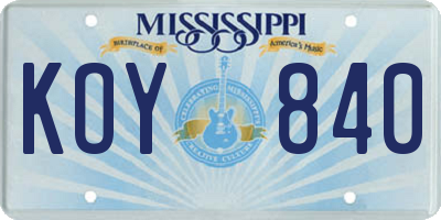 MS license plate KOY840