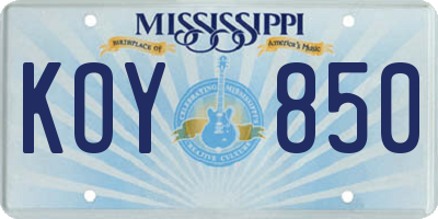 MS license plate KOY850