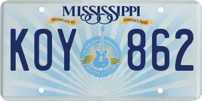 MS license plate KOY862