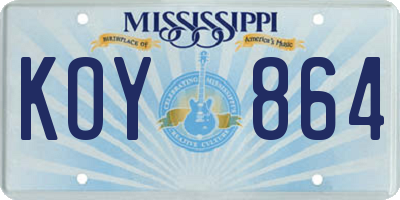 MS license plate KOY864