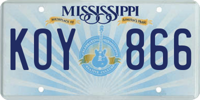 MS license plate KOY866