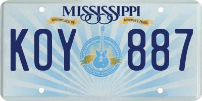 MS license plate KOY887