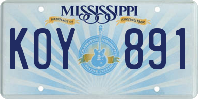 MS license plate KOY891