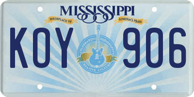 MS license plate KOY906