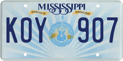 MS license plate KOY907
