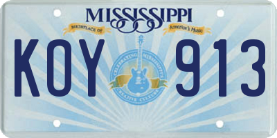 MS license plate KOY913