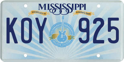 MS license plate KOY925