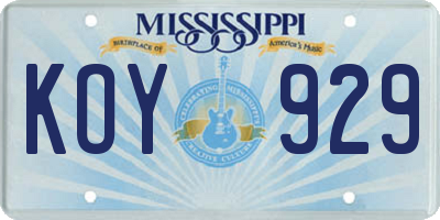 MS license plate KOY929