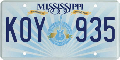 MS license plate KOY935