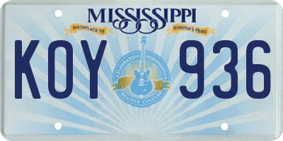 MS license plate KOY936