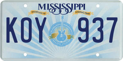 MS license plate KOY937