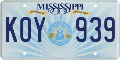 MS license plate KOY939