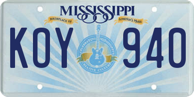 MS license plate KOY940