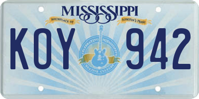 MS license plate KOY942