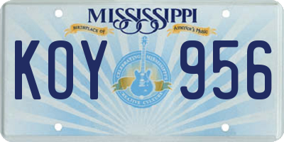 MS license plate KOY956