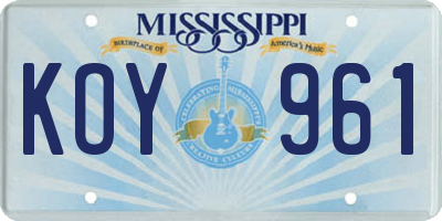 MS license plate KOY961
