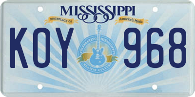 MS license plate KOY968