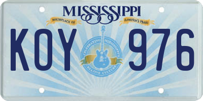 MS license plate KOY976