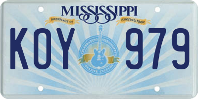 MS license plate KOY979