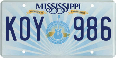 MS license plate KOY986
