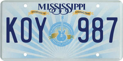 MS license plate KOY987