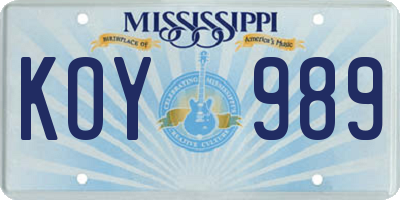 MS license plate KOY989