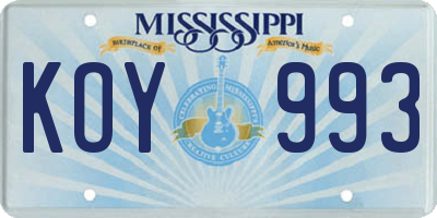 MS license plate KOY993