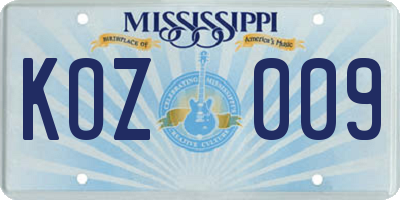 MS license plate KOZ009