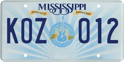 MS license plate KOZ012
