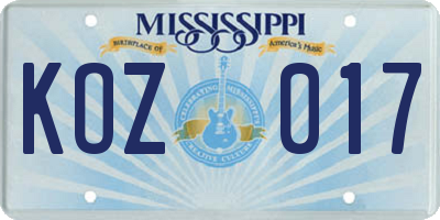 MS license plate KOZ017