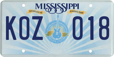 MS license plate KOZ018