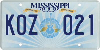 MS license plate KOZ021