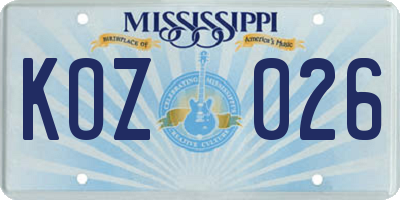 MS license plate KOZ026