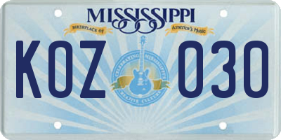 MS license plate KOZ030