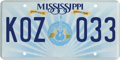 MS license plate KOZ033