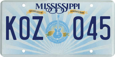 MS license plate KOZ045