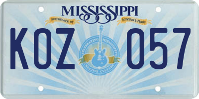 MS license plate KOZ057